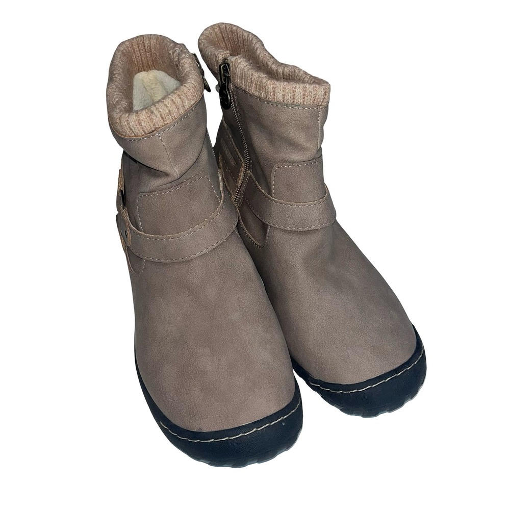 JBU Women Westwood Ankle Boot Taupe Water Resistant Faux Fur Knit 9.5M